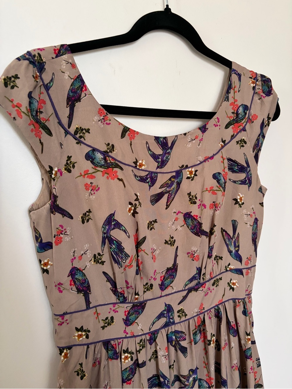 Emily And Fin Small Rachel Dress Bird-Print Cap Sleeve Dress - M - Picture 2 of 12